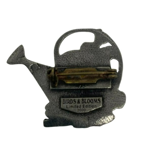 Vintage Birds & Blooms Pewter Silver tone Brooch Pins Set 2000-2001 Watering Can - Picture 3 of 7